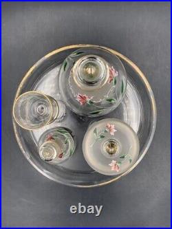 Ancien service de nuit Art Nouveau en verre & cristal émaillé