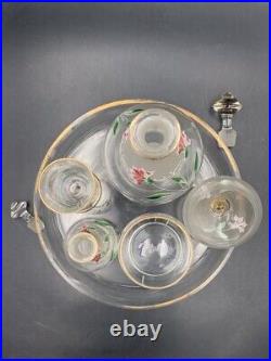Ancien service de nuit Art Nouveau en verre & cristal émaillé