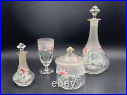 Ancien service de nuit Art Nouveau en verre & cristal émaillé