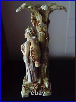 Ancien superbe vase orientaliste art nouveau en porcelaine sujet statue h45cm