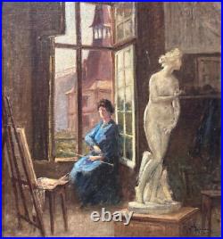 Ancien tableau art nouveau atelier école de Nancy portrait femme peintre Hoffman Ancien tableau art nouveau atelier école de Nancy portrait femme peintre Hoffman