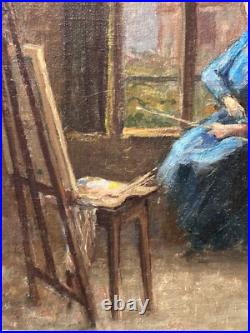 Ancien tableau art nouveau atelier école de Nancy portrait femme peintre Hoffman Ancien tableau art nouveau atelier école de Nancy portrait femme peintre Hoffman