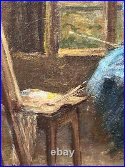 Ancien tableau art nouveau atelier école de Nancy portrait femme peintre Hoffman Ancien tableau art nouveau atelier école de Nancy portrait femme peintre Hoffman