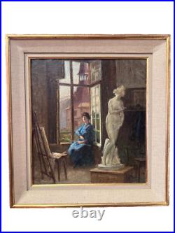 Ancien tableau art nouveau atelier école de Nancy portrait femme peintre Hoffman Ancien tableau art nouveau atelier école de Nancy portrait femme peintre Hoffman
