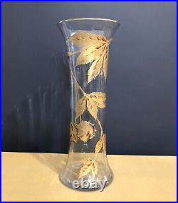 Ancien vase ART NOUVEAU cristal émaillé doré SAINT LOUIS décor de marrons 34 cm Ancien vase ART NOUVEAU cristal émaillé doré SAINT LOUIS décor de marrons 34 cm