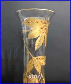 Ancien vase ART NOUVEAU cristal émaillé doré SAINT LOUIS décor de marrons 34 cm Ancien vase ART NOUVEAU cristal émaillé doré SAINT LOUIS décor de marrons 34 cm
