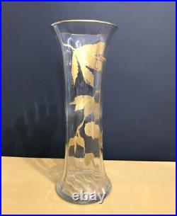 Ancien vase ART NOUVEAU cristal émaillé doré SAINT LOUIS décor de marrons 34 cm Ancien vase ART NOUVEAU cristal émaillé doré SAINT LOUIS décor de marrons 34 cm