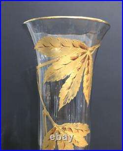 Ancien vase ART NOUVEAU cristal émaillé doré SAINT LOUIS décor de marrons 34 cm Ancien vase ART NOUVEAU cristal émaillé doré SAINT LOUIS décor de marrons 34 cm