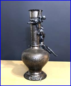Ancien vase ART NOUVEAU métal argenté martelé WMF décor d'angelots 36 cm