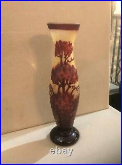 Ancien vase ART NOUVEAU pate de verre signé LAFLOR décor gravé à l'acide Rouge