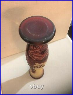 Ancien vase ART NOUVEAU pate de verre signé LAFLOR décor gravé à l'acide Rouge