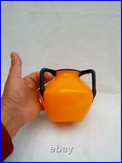 Ancien vase Loetz en verre orange a 3 anses 1920 art nouveau jugendstil