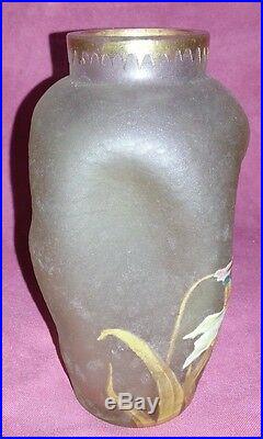 Ancien vase Montjoye Legras époque 1900 art nouveau décor émaillé de narcisses