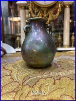 Ancien vase art nouveau ceramique faience irisée alfred rosselin fleur aquatique