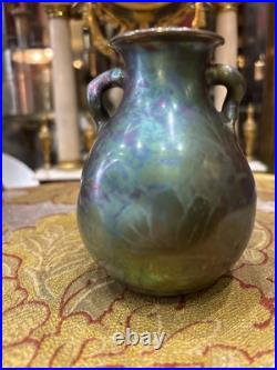 Ancien vase art nouveau ceramique faience irisée alfred rosselin fleur aquatique