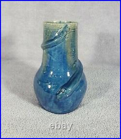 Ancien vase en céramique Émaillage bleu Art-nouveau Serpent 1900's