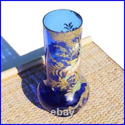 Ancien vase en verre bleu cobalt émaillé / Legras / Art Nouveau