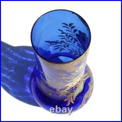 Ancien vase en verre bleu cobalt émaillé / Legras / Art Nouveau