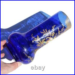 Ancien vase en verre bleu cobalt émaillé / Legras / Art Nouveau