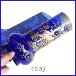 Ancien vase en verre bleu cobalt émaillé / Legras / Art Nouveau