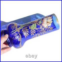 Ancien vase en verre bleu cobalt émaillé / Legras / Art Nouveau