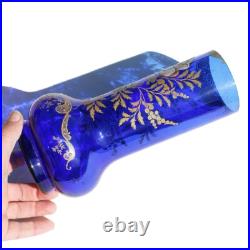 Ancien vase en verre bleu cobalt émaillé / Legras / Art Nouveau