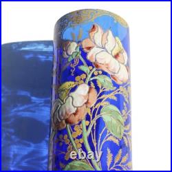 Ancien vase en verre bleu cobalt émaillé / Legras / Art Nouveau