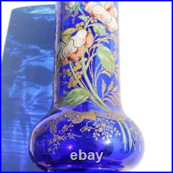Ancien vase en verre bleu cobalt émaillé / Legras / Art Nouveau