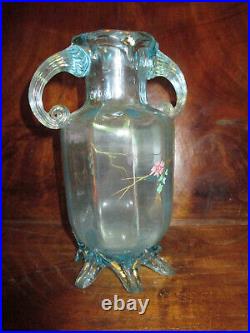 Ancien vase en verre soufflé émaillé Legras art nouveau fin XIX ème