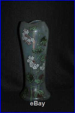 Ancien vase verre soufflé émaillé Legras art nouveau fin XIX ème
