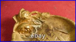 Ancien vide poche en bronze doré Art Nouveau signé Cassonnet à décor de roses