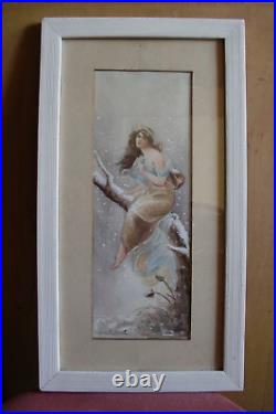 Ancienne AQUARELLE signée JULIA M CONVERT 1911. Femme Art Nouveau. No Mucha