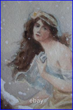 Ancienne AQUARELLE signée JULIA M CONVERT 1911. Femme Art Nouveau. No Mucha