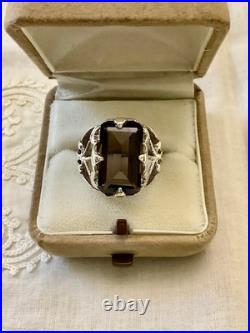 Ancienne Bague Argent Massif Topaze Fumée Imposante Art Nouveau Ancienne Bague Argent Massif Topaze Fumée Imposante Art Nouveau