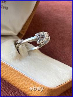 Ancienne Bague En Or Blanc 18k 750 Dôme 1930 Diamant Art Nouveau Déco