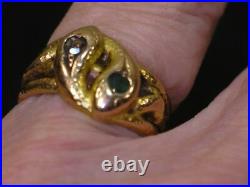 Ancienne Bague/art Nouveau/2 Serpents Enlaces/or 18k+1 Emeraude +1 Diamant
