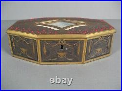 Ancienne Boîte A Bijoux En Laiton Style Louis XVI Epoque Art Nouveau Décor Houx