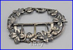 Ancienne Boucle De Ceinture En Argent Massif Decor Floral Art Nouveau