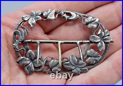 Ancienne Boucle De Ceinture En Argent Massif Decor Floral Art Nouveau