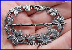 Ancienne Boucle De Ceinture En Argent Massif Decor Floral Art Nouveau