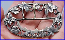 Ancienne Boucle De Ceinture En Argent Massif Decor Floral Art Nouveau