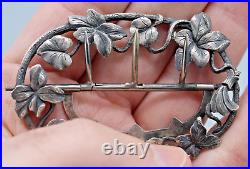 Ancienne Boucle De Ceinture En Argent Massif Decor Floral Art Nouveau