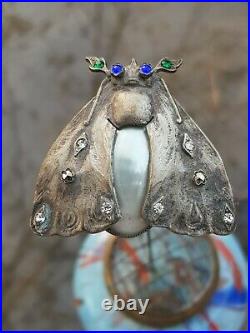 Ancienne Épingle A Chapeau Art Nouveau Papillon De Nuit / Phalène Hat Pin