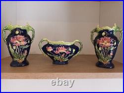 Ancienne Garniture De Cheminée Art Nouveau En Emaux Majolica Antriche Joseph