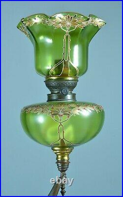 Ancienne Grande paire lampe à Pétrole Allégorie Art nouveau signé pat Bronze