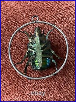 Ancienne Jolie Pendentif Scarabée Véritable / Art Nouveau / Beetle Scarab