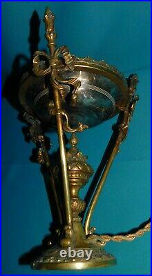 Ancienne Lampe De Salon Art Nouveau. Autriche Jugenstil. Bronze. Pomme De Pin