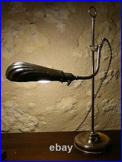 Ancienne Lampe articulée monte et baisse à abat jour coquille, début 1900