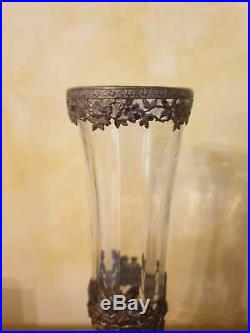 Ancienne Paire De Vase, Cristal, Bronze Dore, Decor De Fleur, Xxeme, Art Nouveau