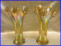 Ancienne Paire De Vases Irises Style Loetz Art Nouveau